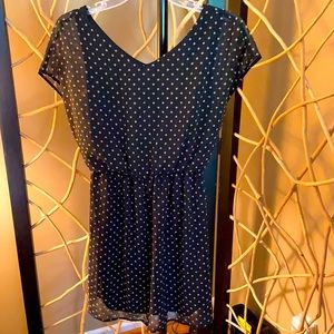 lush black with golden brown polka dot dress